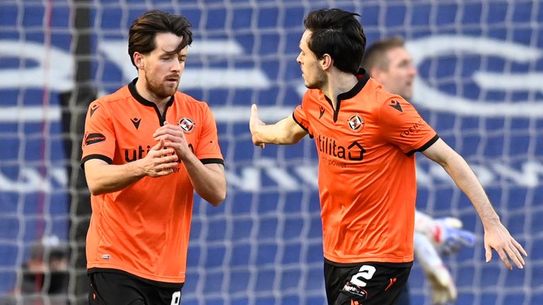 Dundee United's Marc McNulty (left) celebrates his goal against Rangers