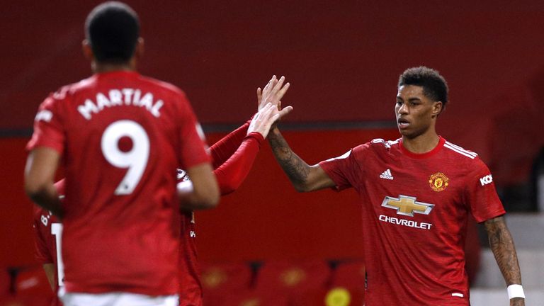 Marcus Rashford celebrates putting Manchester United ahead against Newcastle