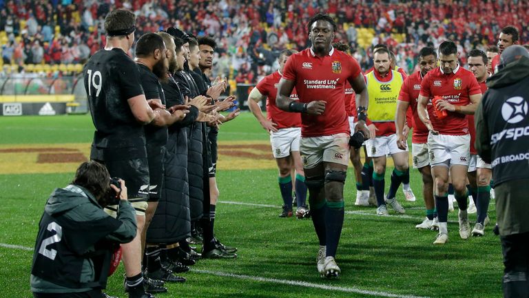 Lions second rower Maro Itoje is clapped from the field by the All Blacks after the second rugby test between the British and Irish Lions and the All Blacks in Wellington, New Zealand, Saturday, July 1, 2017.The Lions defeated the All Blacks 24-21.