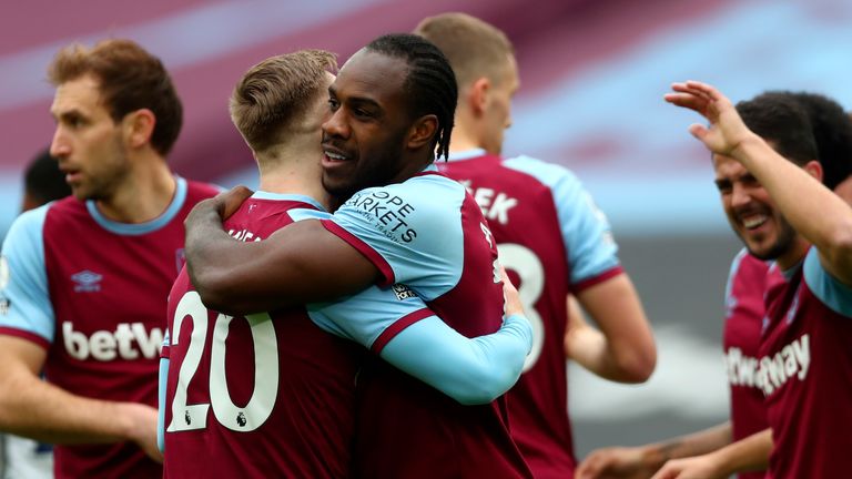 Michail Antonio celebrates his early goal (AP)