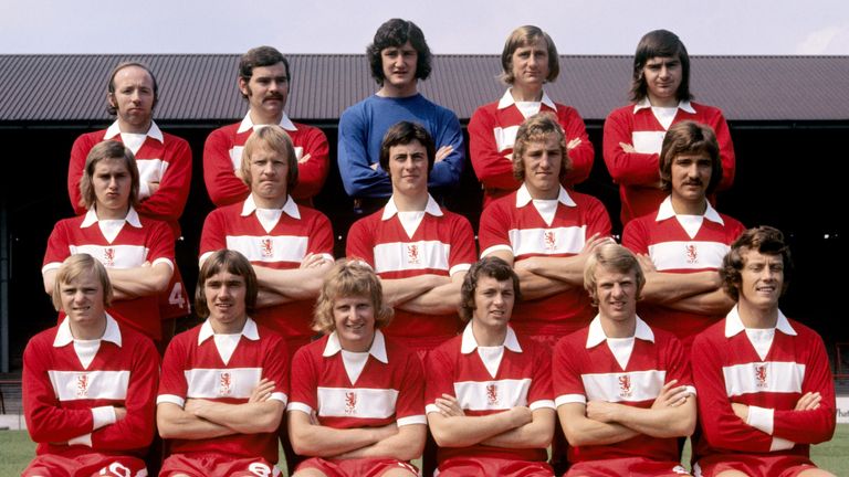 Former Middlesbrough players Nobby Stiles (back row, far left), Bill Gates (back row, second on right) and Willie Maddren (front row, far right) have all suffered with dementia.