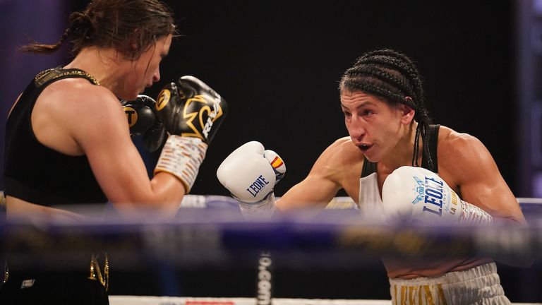HANDOUT PICTURE COMPLIMENTS OF MATCHROOM BOXING.Katie Taylor vs Miriam Gutierrez, WBC, WBA, IBF and WBO Lightweight World Title..14 November 2020.Picture By Dave Thompson.