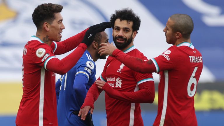 Mohamed Salah celebrates after giving Liverpool the lead (AP)