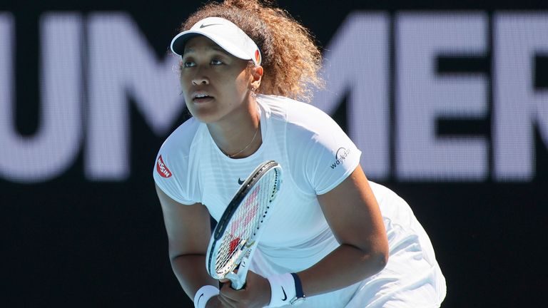 Naomi Osaka of Japan in action against Katie Boulter of Great Britain in a third round match of the Gippsland Trophy Women's Singles tournament prior to the Australian Open Grand Slam tournament in Melbourne, Australia.