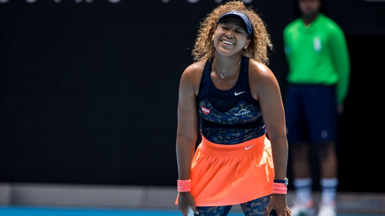 Naomi Osaka of Japan in action during the quarterfinals of the 2021 Australian Open on February 16 2021, at Melbourne Park in Melbourne, Australia. (Photo by Jason Heidrich/Icon Sportswire) (Icon Sportswire via AP Images)