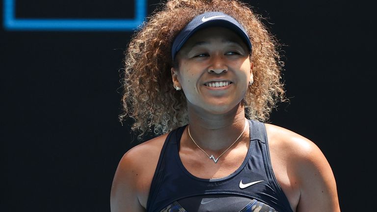 Japan's Naomi Osaka reacts after defeating Taiwan's Hsieh Su-wei in their quarterfinal match at the Australian Open tennis championship in Melbourne, Australia, Tuesday, Feb. 16, 2021.(AP Photo/Hamish Blair)