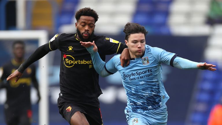 Watford's Nathaniel Chalobah and Coventry City's Callum O'Hare battle for the ball