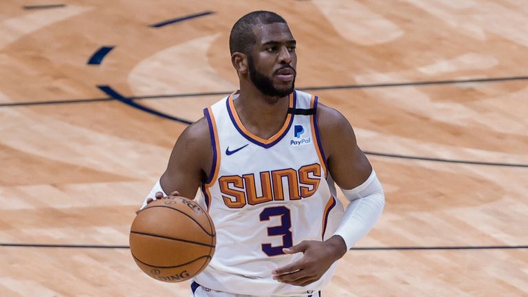 Phoenix Suns guard Chris Paul (3) drives down court against the New Orleans Pelicans in the third quarter of an NBA basketball game in New Orleans, Wednesday, Feb. 3, 2021. (AP Photo/Derick Hingle)