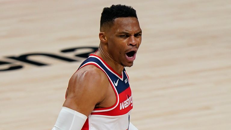 Russell Westbrook scores 16 points, 10 rebounds and assists to help the Washington Wizards defeat the Denver Nuggets.