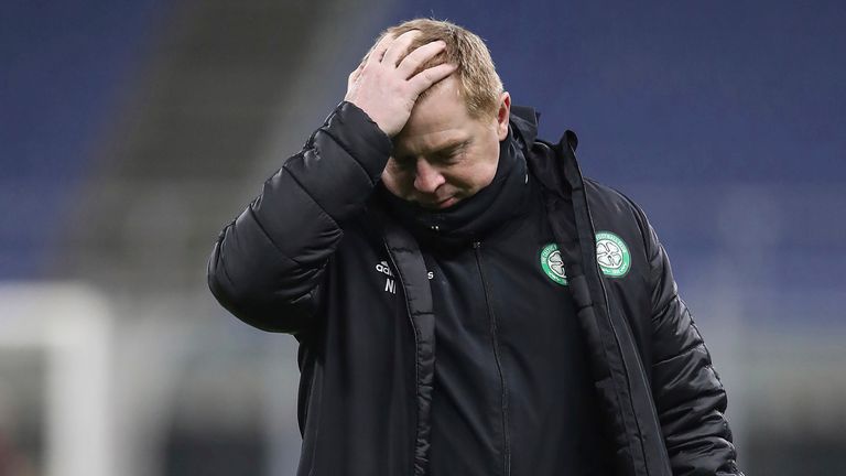 December 3, 2020, Milan, United Kingdom: Neil Lennon Head coach of Celtic rubs his head during the UEFA Europa League match at Giuseppe Meazza, Milan