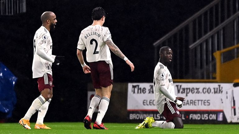 Nicolas Pepe celebrates his goal