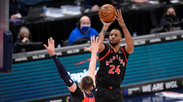 Toronto Raptors guard Norman Powell shoots against Washington Wizards