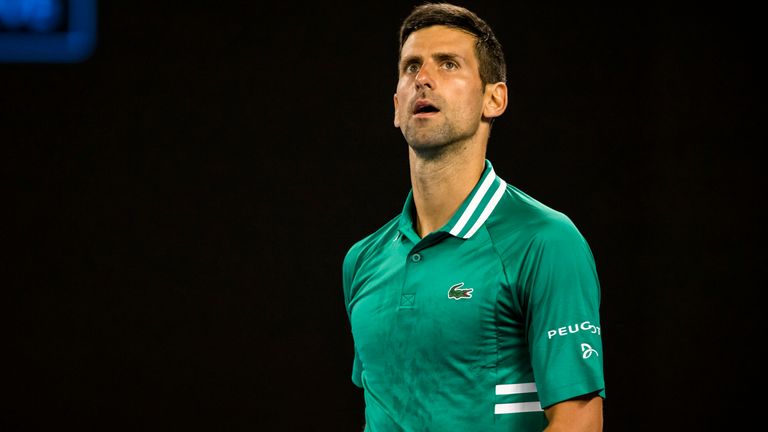 Novak Djokovic of Serbia in action during round 3 of the 2021 Australian Open on February 12 2020, at Melbourne Park in Melbourne, Australia. (Photo by Jason Heidrich/Icon Sportswire) (Icon Sportswire via AP Images)