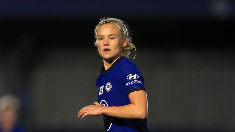 Chelsea&#39;s Pernille Harder during the FA Women&#39;s Continental Tyres League Cup Semi Final match at Kingsmeadow, London. Picture date: Wednesday February 3, 2021.