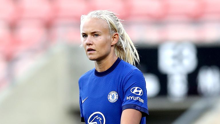 Chelsea&#39;s Pernille Harder during the FA Women&#39;s Super League match at Leigh Sports Village Stadium, Manchester.