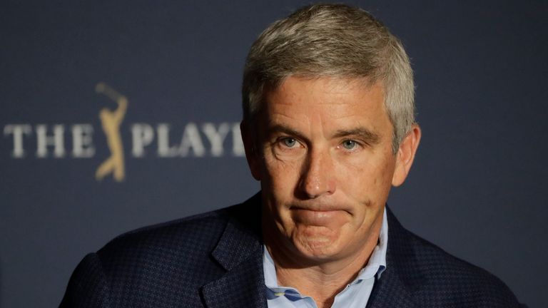 PGA Tour Commissioner Jay Monahan during a news conference at the 2020 Players Championship