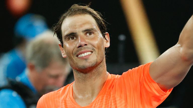 Rafael Nadal celebrates after defeating United States' Michael Mmoh during their second round match at the Australian Open.(AP Photo/Rick Rycroft)

