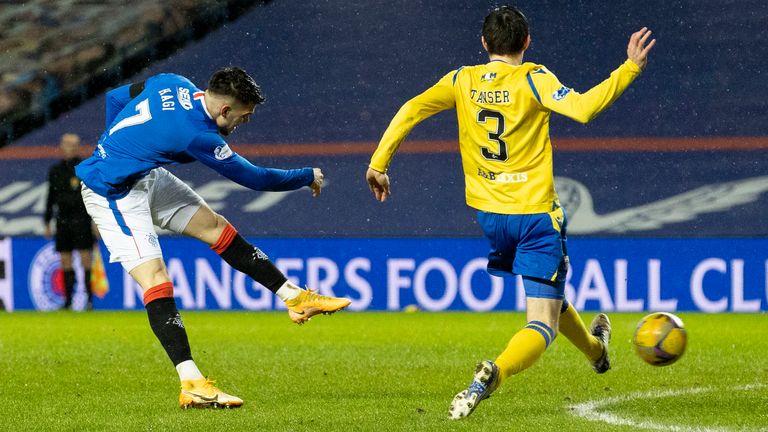 Ianis Hagi fires in the only goal of the game at Ibrox