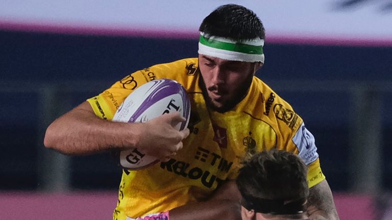 December 11, 2020, Paris, France: Trevise Lock RICCARDO FAVRETTO in action during the Europpean Challenge Rugby Cup Day one between Stade Francais and Benetton Rugby Trevise at Jean Bouin Stadium in Paris - France..Trevise won 44-20 (Credit Image: © Pierre Stevenin/ZUMA Wire) (Cal Sport Media via AP Images)