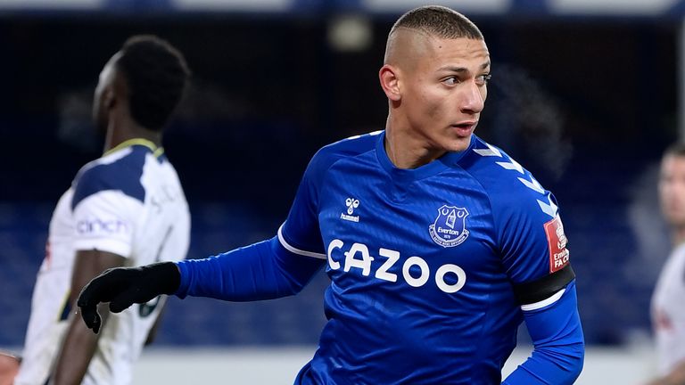 Richarlison's second goal put Everton 4-3 up against Tottenham at Goodison Park