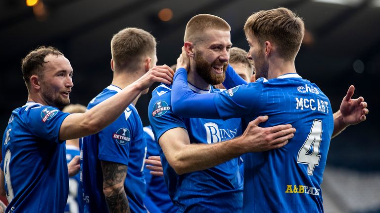 Shaun Rooney celebrates after his goal against Livingston