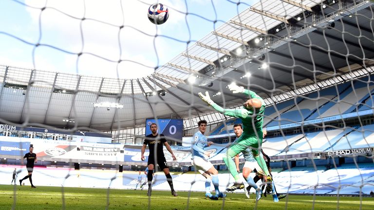 Ruben Dias heads Man City in front against West Ham (AP)