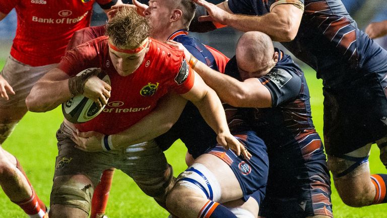 Gavin Coombes dives over to score his side's third try against Edinburgh