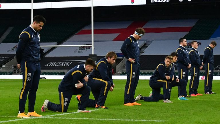 Only four of Scotland's players opted to take a knee before their Six Nations match against England at Twickenham on Saturday (Getty image)