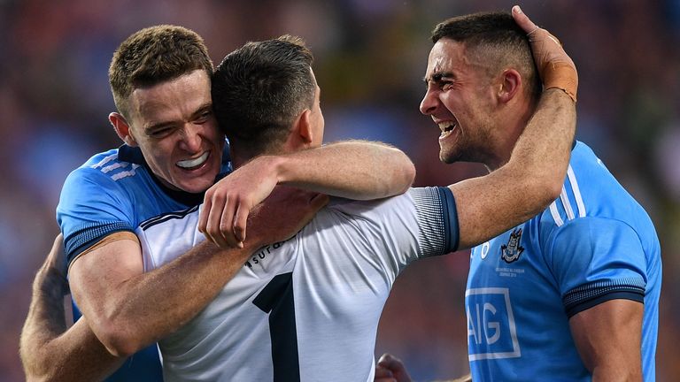 Fenton, Cluxton and James McCarthy celebrate the 2019 All-Ireland final win