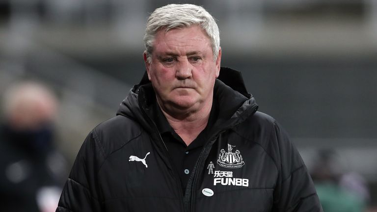 Newcastle United manager Steve Bruce during the Premier League match at St. James' Park, Newcastle. Picture date: Saturday February 27, 2021.