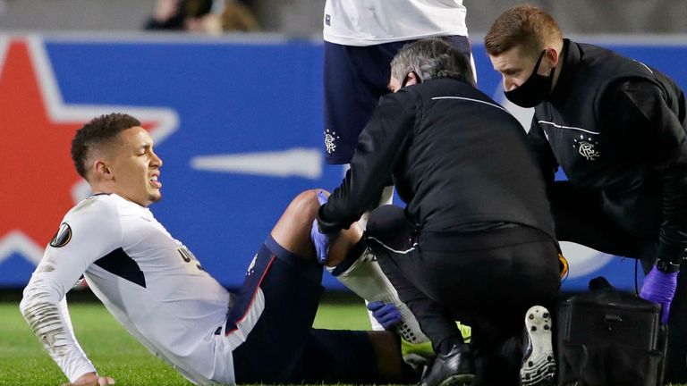 Rangers defender James Tavernier injured in the 4-3 win at Royal Antwerp