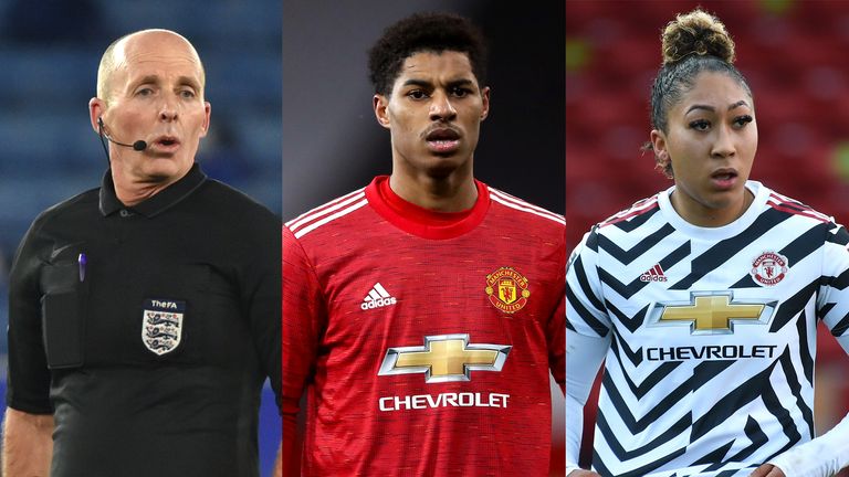 Mike Dean, Marcus Rashford and Lauren James