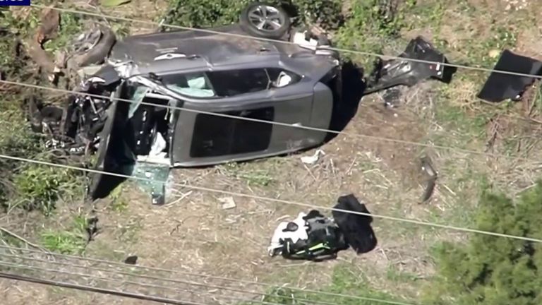 The scene in Los Angeles shortly after Tiger Woods was taken to hospital on Tuesday