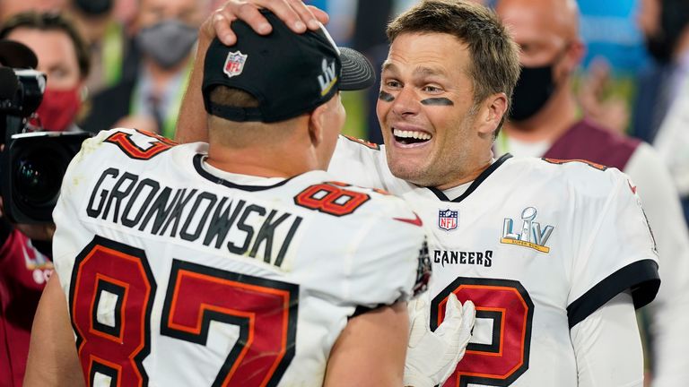 Tampa Bay Buccaneers pair Tom Brady and Rob Gronkowski celebrate together