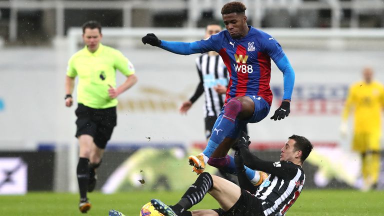 Wilfried Zaha was forced off in the second half with a hamstring injury