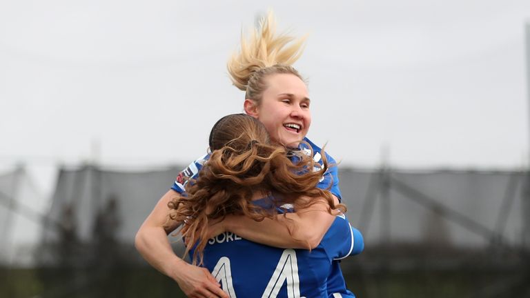 Christiansen celebrates scoring against Bristol City in the WSL