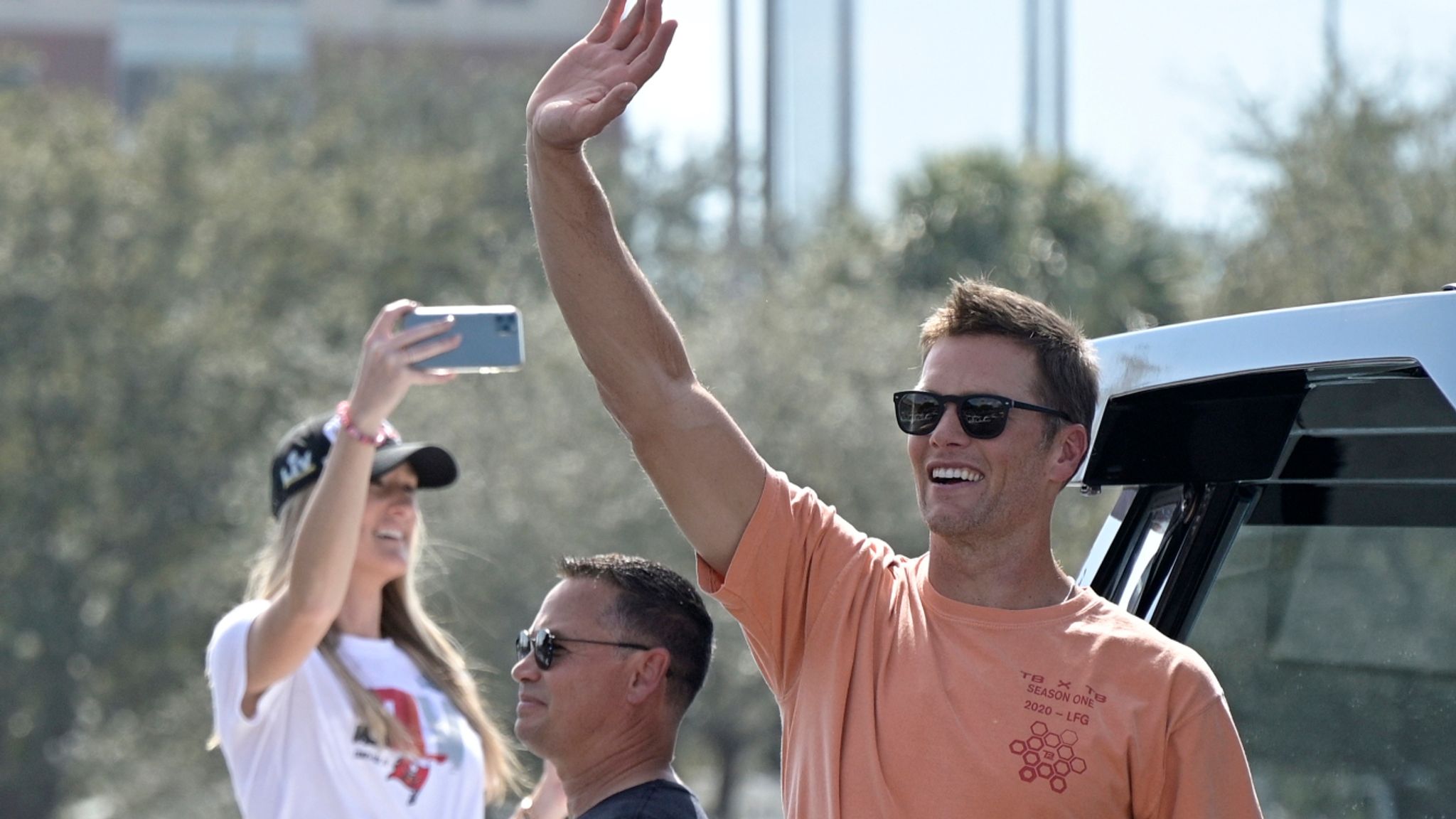 Tom Brady throws trophy across water as Tampa Bay Buccaneers