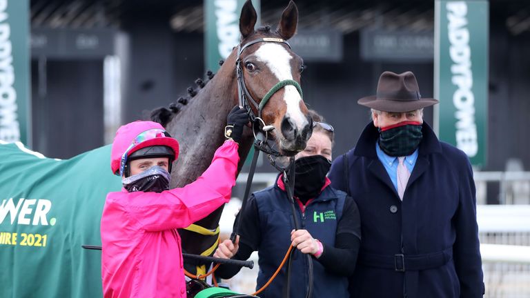 Layfayette, jockey Chris Hayes and trainer Noel Meade (right) after winning the Paddy Power Irish Lincolnshire