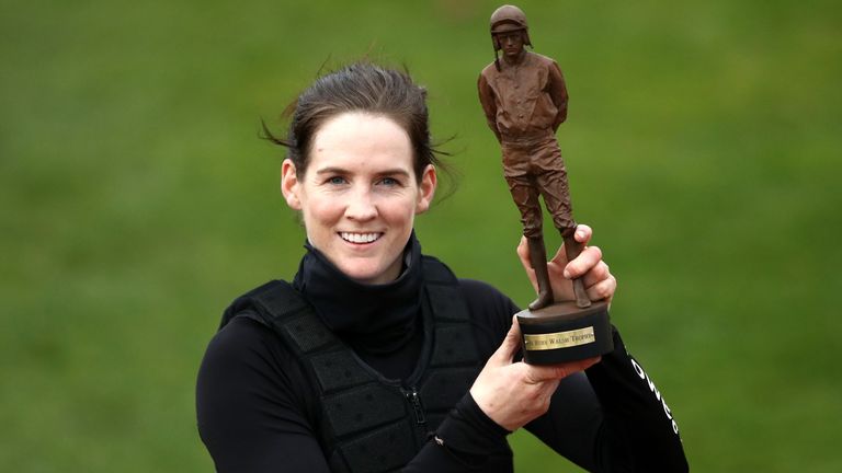 Rachel Blackmore poses with the Ruby Walsh Trophy at Cheltenham