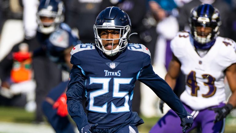Adoree' Jackson in action against the Baltimore Ravens during the first quarter of the Titans' Wild Card matchup. (AP Photo/Brett Carlsen)