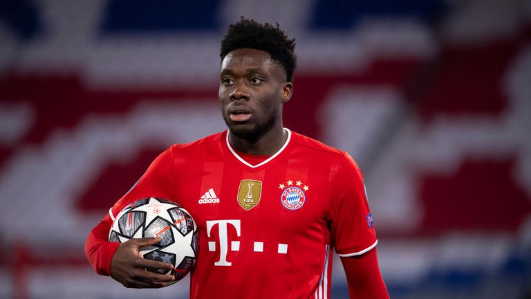 17 March 2021, Bavaria, Munich: Football: Champions League, Bayern Munich - Lazio Roma, knockout round, round of 16, second leg at Allianz Arena. Alphonso Davies of Munich is on the pitch. Photo by: Sven Hoppe/picture-alliance/dpa/AP Images