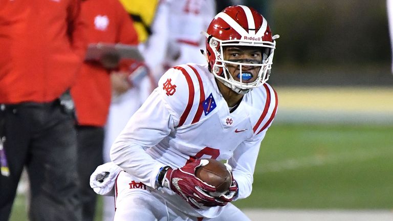 St. Brown in action for Mater Dei high school in the CIF State Prep Football Open Division State Championship Game against De La Salle. (Image: Louis Lopez/Cal Sport Media via AP)