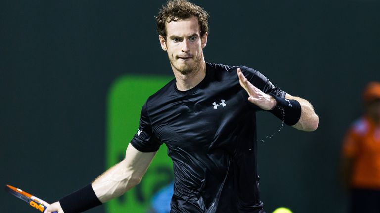 Andy Murray, of Great Britain, in action against Denis Istomin, of Uzbekistan, during their second round match on Day 6 at the Miami Open presented by Itau international tennis tournament at Crandon Park Tennis Center in Key Biscayne, Florida, USA. Mario Houben/CSM (Cal Sport Media via AP Images)