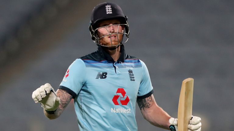 England's Ben Stokes reacts as he walks off the field after losing his wicket during the first One Day International cricket match between India and England at Maharashtra Cricket Association Stadium in Pune, India, Tuesday, March 23, 2021. (AP Photo/Rafiq Maqbool)