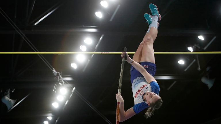 AP - Holly Bradshaw competes in the pole vault at the European Inddor Athletics Championships in Poland