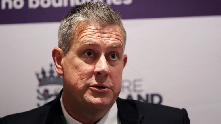 LONDON, ENGLAND - OCTOBER 10:  speaks to the media during the England Head Coach Chris Silverwood Press Conference at Lord's Cricket Ground on October 10, 2019 in London, England. (Photo by James Chance/Getty Images)