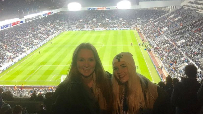 Sarah Haplin (right) in away end at St James’ Park with her sister