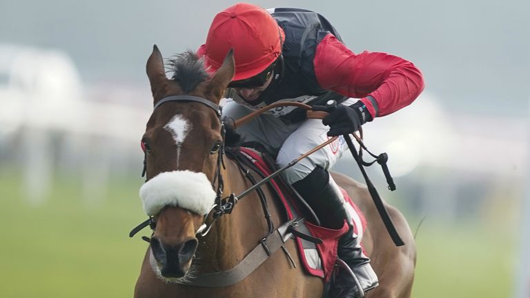 Barbados Buck's ridden by Harry Cobden clear the last to win The Play Ladbrokes 1-2-Free On Football Novices' Hurdle at Kempton