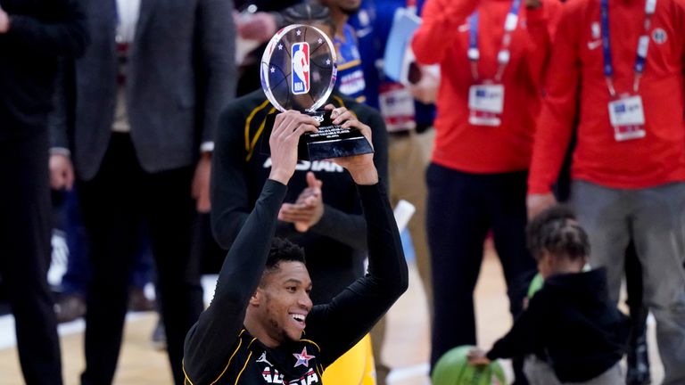 Giannis Antetokounmpo top-scored with 35 points as he was named MVP of the NBA All-Star Game.