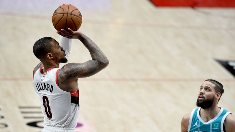 Damian Lillard poured in the three-pointers as Portland ended their four-game losing run against Charlotte.